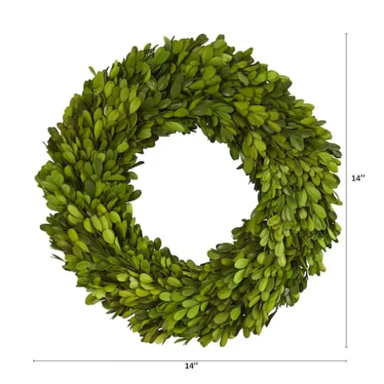 14'' Green Preserved Boxwood Wreath {3}