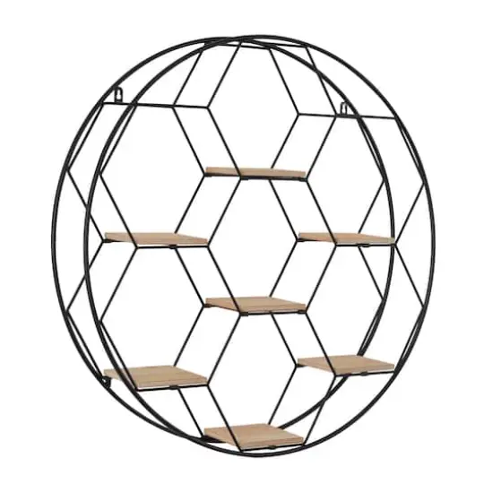 Black Metal Round 7 Shelves Wall Shelf 28" x 5" x 28" {1}