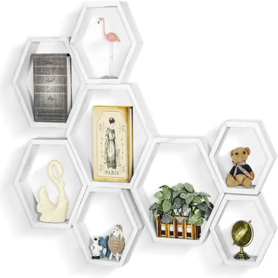 NEX&trade; Hexagon Honeycomb Floating Shelves Set White {1}