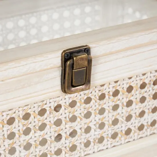 Cream Metal Handmade Woven Storage Box with Bronze Latches & Tempered Glass Tops Set {5}