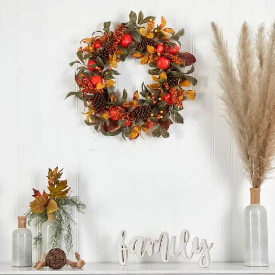 26" Autumn Persimmon & Pinecones Fall Wreath {4}