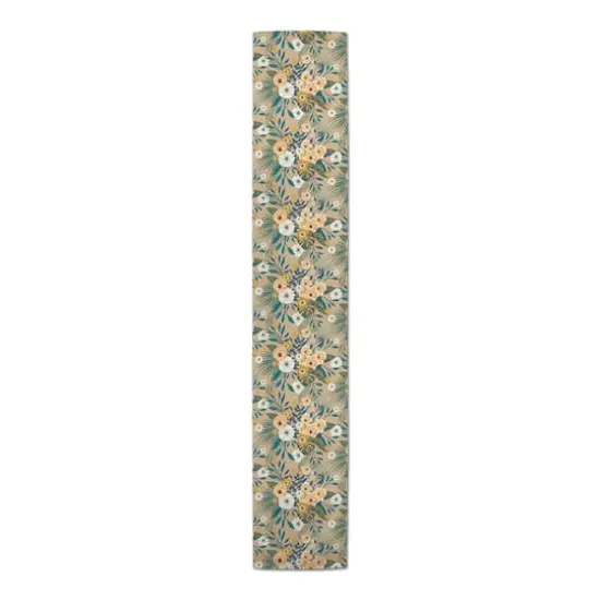 72" Tropical Floral Cotton Twill Runner Beige {4}