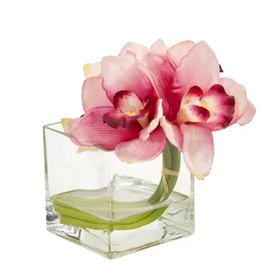 8" Boat Orchid Arrangement in Glass Vase, 2ct. Pink {3}