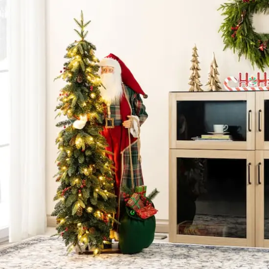 Glitzhome&reg; 4FT Oversized Christmas Woodland Santa with 5FT Lighted Green Artificial Christmas Tree {3}