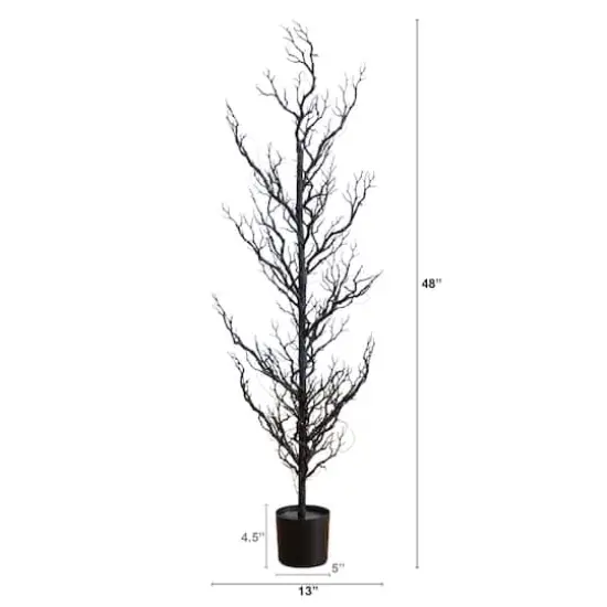 4ft. Pre-Lit Artificial Halloween Black Spooky Twig Tree with 160 Orange & Purple Copper Wire String LED Lights {3}