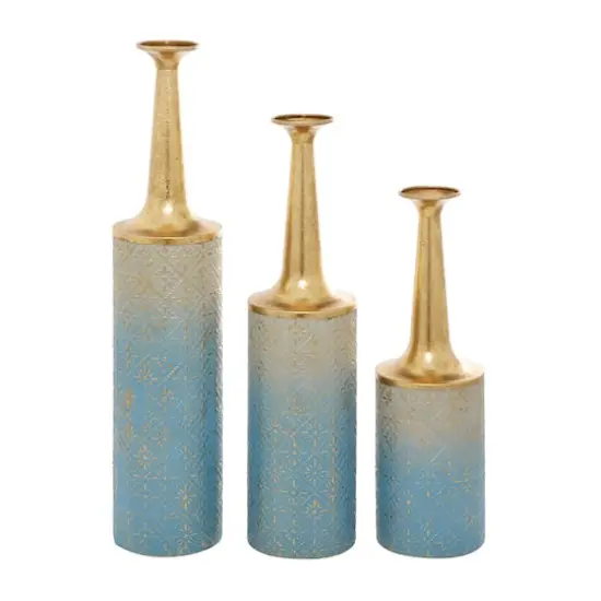 Set of 3 Blue Metal Coastal Style Vase, 27", 24", 20" {1}