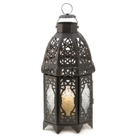 12" Black Lattice Moroccan Style Candle Lantern {1}