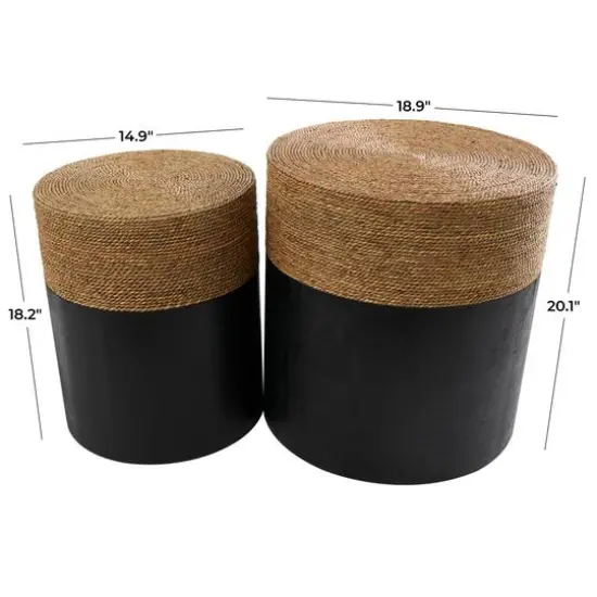 Black Wood Handmade Colorblock Wrapped Accent Table with Dried Plant Tabletops Set {7}