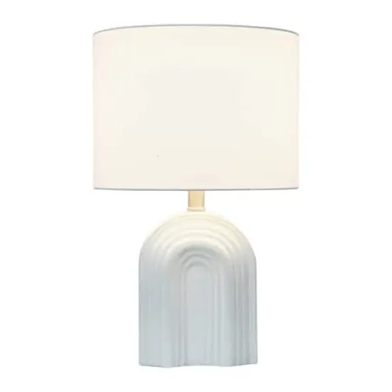 Hello Honey&reg; 19" Carved Arch Stoneware Table Lamp with Linen Drum Shade White {8}