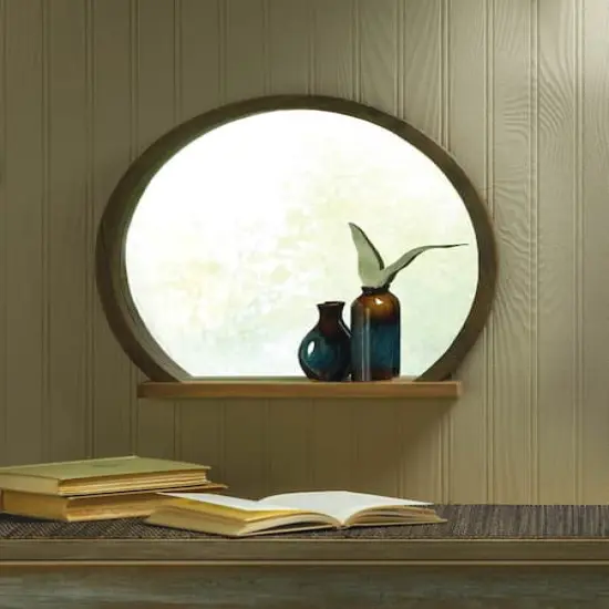 Round Wooden Mirror with Shelf {3}
