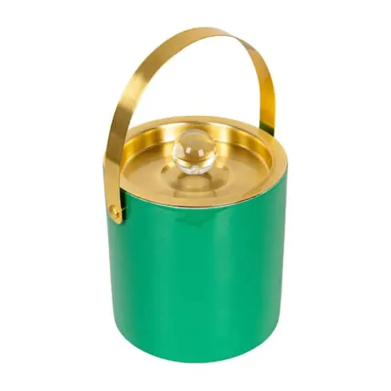 Hello Honey 1.5-Quart Enameled Stainless Steel Ice Bucket with Lid and Glass Knob, Gold Finish and Turquoise Color {1}