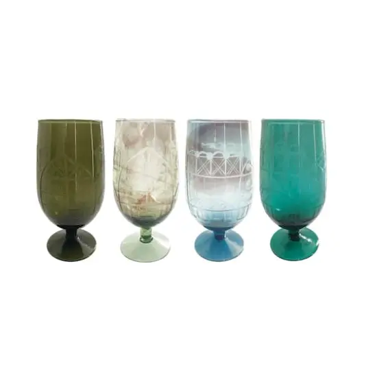 Hello Honey&reg; 10oz. Multicolor Etched Stemmed Drinking Glass Set {2}