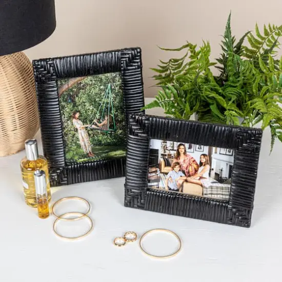 Hello Honey&reg; Black Handwoven Rattan Photo Frame {3}