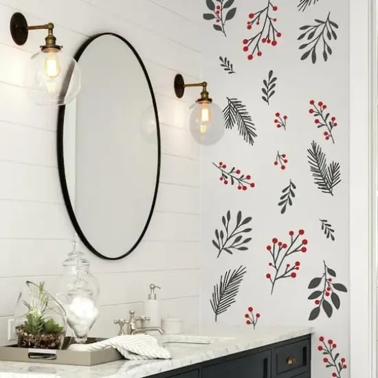Holly Berries & Twigs Peel And Stick Wall Decals {5}