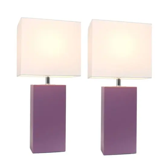 Elegant Designs&trade; 2 Pack Leather Table Lamps with White Shades Lilac and White {3}