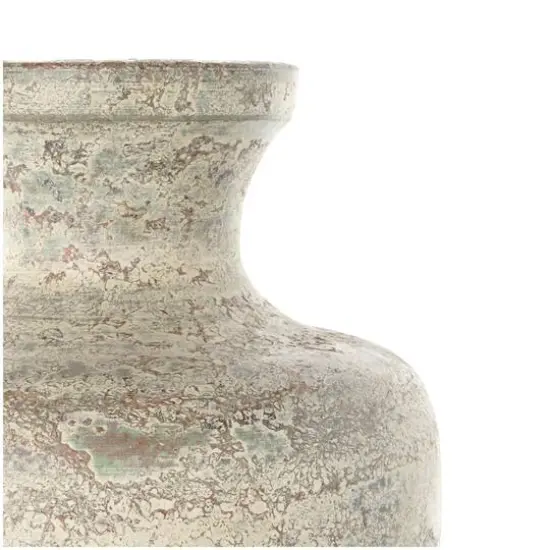 Brown Ceramic Vase with Green Accents {6}