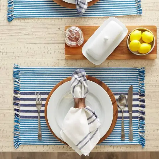 DII&reg; Deep Blue Stripes With Fringe Placemats, 6ct. {4}