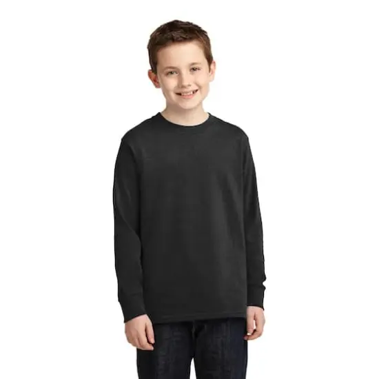 Port & Company&reg; Youth Long Sleeve Core Cotton T-Shirt Jet Black {3}