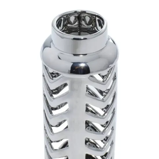 Set of 2 Silver Stoneware Glam Vase, 4" x 11" {6}