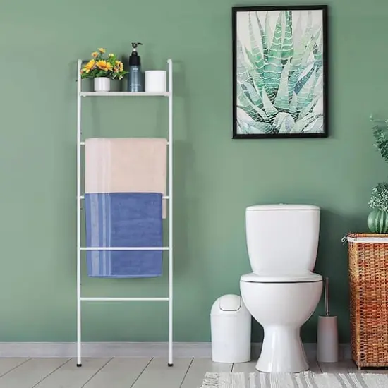 NEX&trade; 5-Tier White Ladder Towel & Blanket Holder Rack {6}