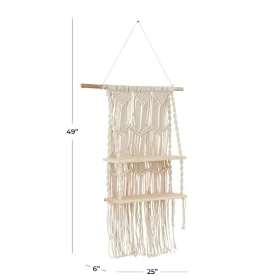 White Cotton Handmade 2 Shelves Macrame Wall Shelf 25" x 6" x 49" {6}