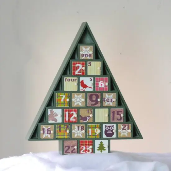 15" Green Tree Shaped Christmas Advent Calendar Decoration {3}