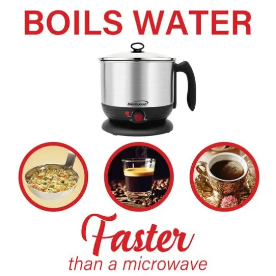 Brentwood Black 1.3qt. 600 Watt Stainless Steel Cordless Electric Hot Pot Cooker & Food Steamer With Swivel Base {7}