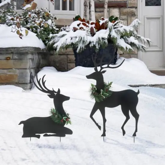 Glitzhome&reg; Metal Reindeer Silhouette Yard Stake Set {4}