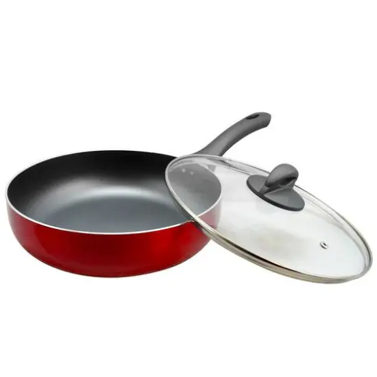 Oster Herscher 3.5qt. Red Aluminum Saut&eacute; Pan With Tempered Glass Lid {6}