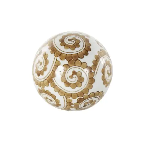 3.5" White & Brown Floral Ceramic Decorative Ball Orbs Set {5}