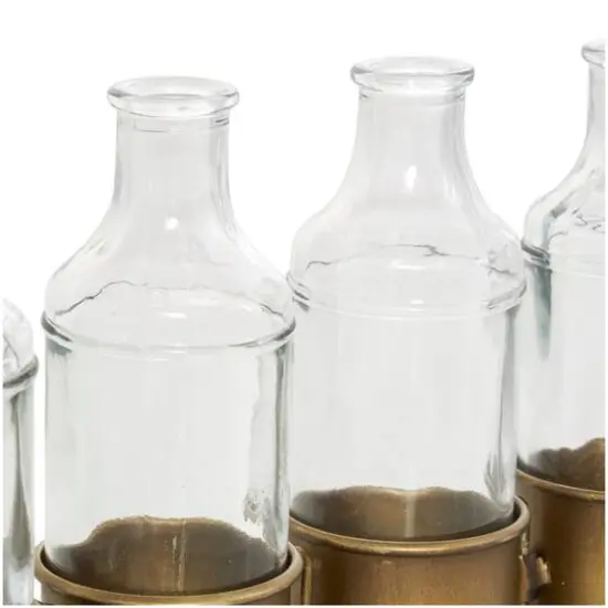 22" Gold Metal Adjustable Bottle Vase with Clear Glass Bottles {6}