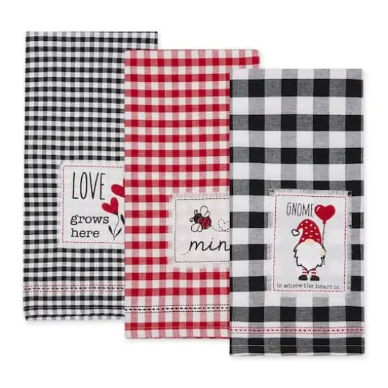 DII&reg; Valentines Checked Embellished Dishtowel Set {3}