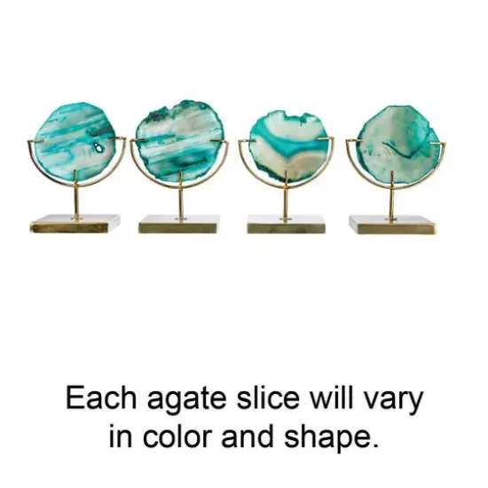 Hello Honey&reg; 7" Marbled Turquoise Decorative Agate Slice Accent on Metal Stand {9}