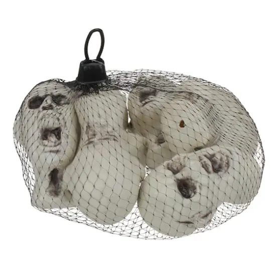 3.5" White & Gray Skeleton Skull Heads with Open Mouths Halloween Decoration Set {5}