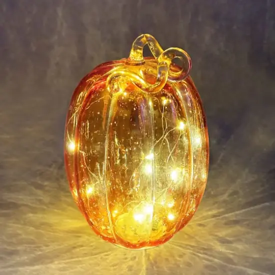 9" Orange Lighted Glass Pumpkin by Ashland&reg; {3}