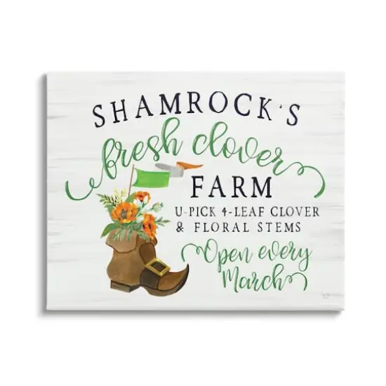 Stupell Industries Shamrock Clover Farm Typography Sign Grainy Pattern Canvas Wall Art {1}