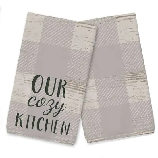 Our Cozy Kitchen Gray Check Tea Towel - Set of 2 {1}