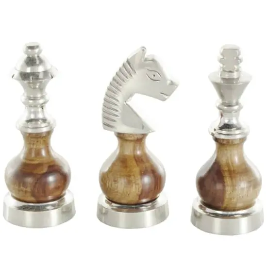 6" Silver Aluminum Metal Chess Sculpture with Round Wood Centers, 3ct. {1}