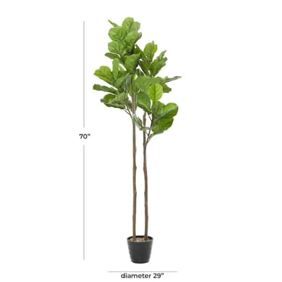6ft. Green Faux Foliage Fiddle Leaf Artificial Tree with Black Melamine Pot {6}
