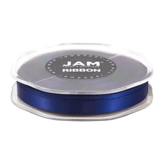 JAM Paper 3/8" x 25yd. Double Faced Satin Ribbon Navy Blue {6}