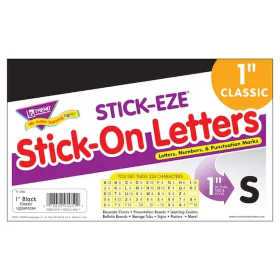 Trend Enterprises 1" STICK-EZE&reg; Stick-On Letters Jet Black {5}