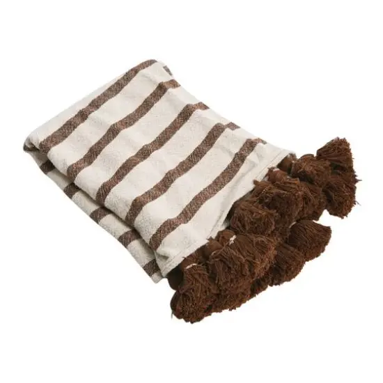 Hello Honey&reg; Brown Wide Striped Cotton Throw Blanket with Tassels {7}