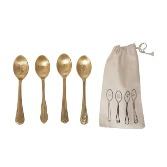 Hello Honey&reg; 5.5" Brass Spoons with Engraved Saying Set {1}