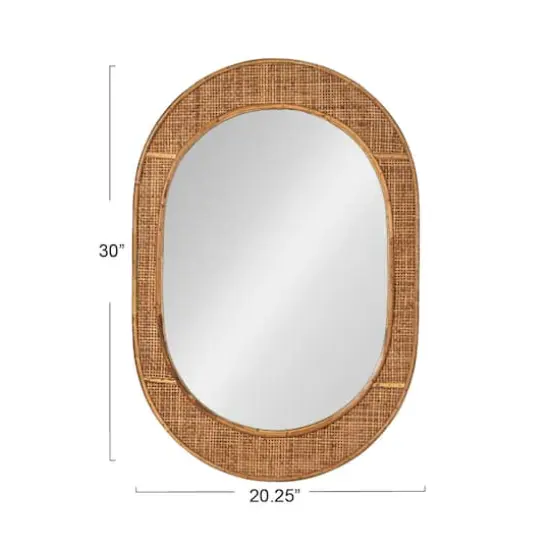 Hello Honey&reg; 30" Natural Brown Oval Bamboo & Rattan Framed Wall Mirror {4}