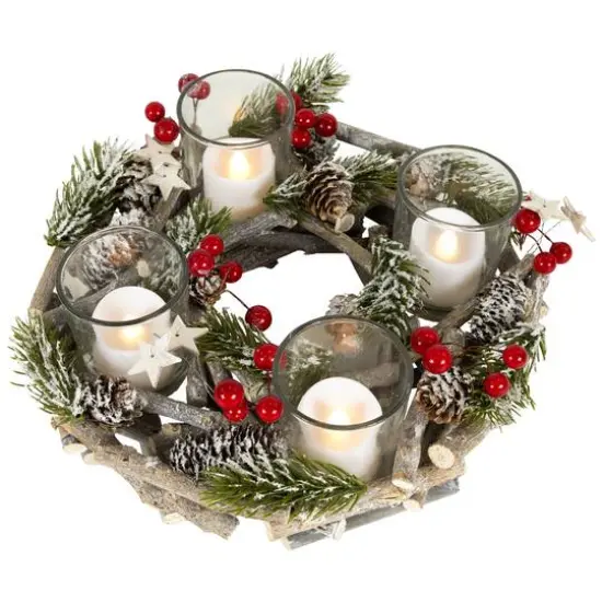 10" Frosted Berries & Branches Votive Candle Holder {4}