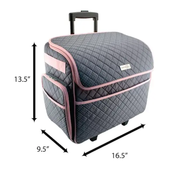 Everything Mary Quilted Pink & Gray Deluxe Rolling Sewing Machine Tote {5}