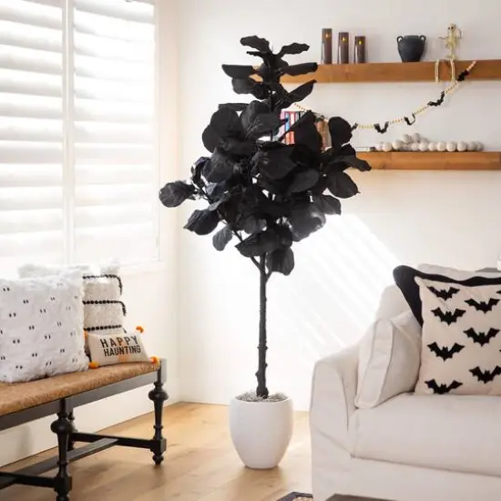 6ft. Artificial Halloween Black Fiddle Leaf Tree {7}
