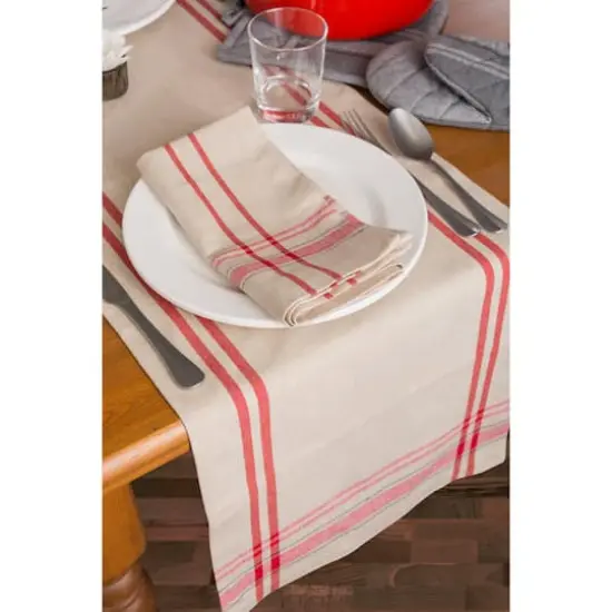 DII&reg; 108" French Stripe Table Runner Taupe/Red {5}
