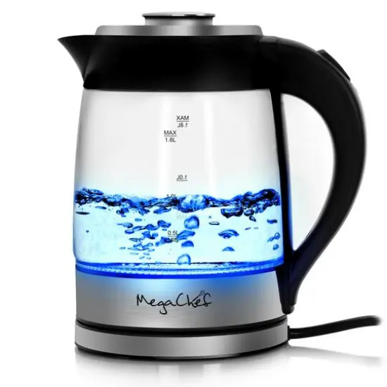 MegaChef 1.8L Cordless Glass & Stainless Steel Electric Tea Kettle with Tea Infuser {8}