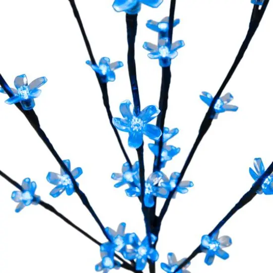 Set of 3 Pre-Lit Cherry Blossom Artificial Tree Branches 2.5' - Blue LED Lights Black {7}